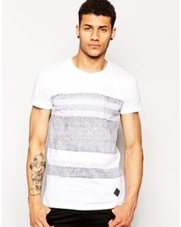 weißes horizontal gestreiftes T-Shirt mit einem Rundhalsausschnitt von Minimum