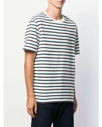 weißes horizontal gestreiftes T-Shirt mit einem Rundhalsausschnitt von A.P.C.