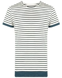 weißes horizontal gestreiftes T-Shirt mit einem Rundhalsausschnitt von MM6 MAISON MARGIELA