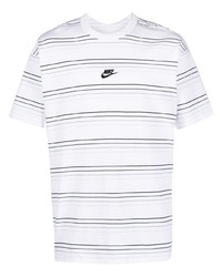 weißes horizontal gestreiftes T-Shirt mit einem Rundhalsausschnitt von Nike