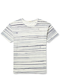 weißes horizontal gestreiftes T-Shirt mit einem Rundhalsausschnitt von Nudie Jeans