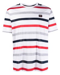 weißes horizontal gestreiftes T-Shirt mit einem Rundhalsausschnitt von Paul & Shark