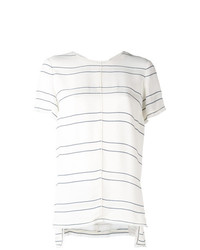 weißes horizontal gestreiftes T-Shirt mit einem Rundhalsausschnitt von Proenza Schouler