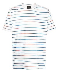 weißes horizontal gestreiftes T-Shirt mit einem Rundhalsausschnitt von PS Paul Smith