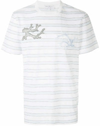 weißes horizontal gestreiftes T-Shirt mit einem Rundhalsausschnitt von Salvatore Ferragamo