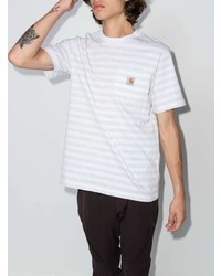 weißes horizontal gestreiftes T-Shirt mit einem Rundhalsausschnitt von Carhartt WIP