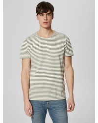 weißes horizontal gestreiftes T-Shirt mit einem Rundhalsausschnitt von Selected Homme