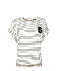 weißes horizontal gestreiftes T-Shirt mit einem Rundhalsausschnitt von Shirtaporter