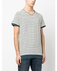 weißes horizontal gestreiftes T-Shirt mit einem Rundhalsausschnitt von MM6 MAISON MARGIELA