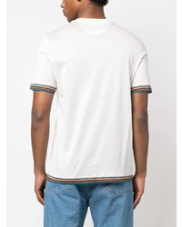 weißes horizontal gestreiftes T-Shirt mit einem Rundhalsausschnitt von Paul Smith