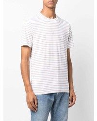 weißes horizontal gestreiftes T-Shirt mit einem Rundhalsausschnitt von Brunello Cucinelli