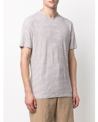 weißes horizontal gestreiftes T-Shirt mit einem Rundhalsausschnitt von Brunello Cucinelli