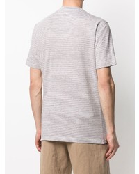 weißes horizontal gestreiftes T-Shirt mit einem Rundhalsausschnitt von Brunello Cucinelli