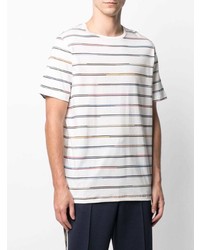 weißes horizontal gestreiftes T-Shirt mit einem Rundhalsausschnitt von PS Paul Smith