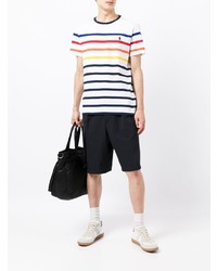 weißes horizontal gestreiftes T-Shirt mit einem Rundhalsausschnitt von Polo Ralph Lauren