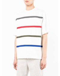 weißes horizontal gestreiftes T-Shirt mit einem Rundhalsausschnitt von Coohem