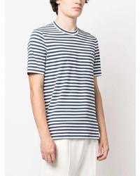 weißes horizontal gestreiftes T-Shirt mit einem Rundhalsausschnitt von Brunello Cucinelli