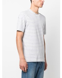 weißes horizontal gestreiftes T-Shirt mit einem Rundhalsausschnitt von Brunello Cucinelli