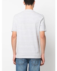 weißes horizontal gestreiftes T-Shirt mit einem Rundhalsausschnitt von Brunello Cucinelli