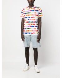 weißes horizontal gestreiftes T-Shirt mit einem Rundhalsausschnitt von PS Paul Smith