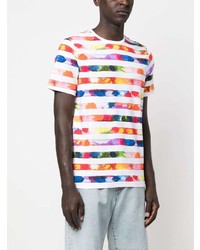 weißes horizontal gestreiftes T-Shirt mit einem Rundhalsausschnitt von PS Paul Smith