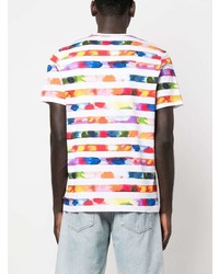 weißes horizontal gestreiftes T-Shirt mit einem Rundhalsausschnitt von PS Paul Smith