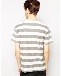 weißes horizontal gestreiftes T-Shirt mit einem Rundhalsausschnitt von Cheap Monday