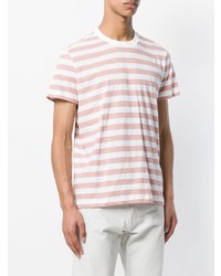 weißes horizontal gestreiftes T-Shirt mit einem Rundhalsausschnitt von Dondup