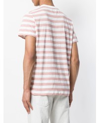 weißes horizontal gestreiftes T-Shirt mit einem Rundhalsausschnitt von Dondup