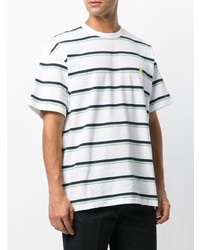 weißes horizontal gestreiftes T-Shirt mit einem Rundhalsausschnitt von Carhartt