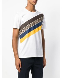 weißes horizontal gestreiftes T-Shirt mit einem Rundhalsausschnitt von Fendi