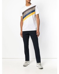 weißes horizontal gestreiftes T-Shirt mit einem Rundhalsausschnitt von Fendi