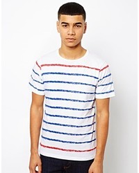 weißes horizontal gestreiftes T-Shirt mit einem Rundhalsausschnitt