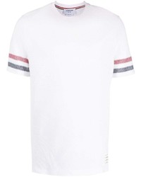 weißes horizontal gestreiftes T-Shirt mit einem Rundhalsausschnitt von Thom Browne