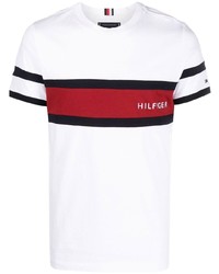 weißes horizontal gestreiftes T-Shirt mit einem Rundhalsausschnitt von Tommy Hilfiger