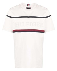 weißes horizontal gestreiftes T-Shirt mit einem Rundhalsausschnitt von Tommy Hilfiger