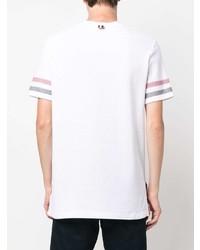 weißes horizontal gestreiftes T-Shirt mit einem Rundhalsausschnitt von Thom Browne