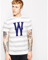 weißes horizontal gestreiftes T-Shirt mit einem Rundhalsausschnitt von Wesc