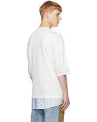 weißes horizontal gestreiftes T-Shirt mit einem Rundhalsausschnitt von Feng Chen Wang