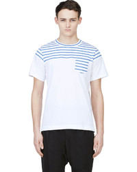 weißes horizontal gestreiftes T-Shirt mit einem Rundhalsausschnitt von Sacai