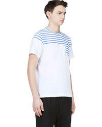 weißes horizontal gestreiftes T-Shirt mit einem Rundhalsausschnitt von Sacai