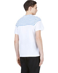 weißes horizontal gestreiftes T-Shirt mit einem Rundhalsausschnitt von Sacai