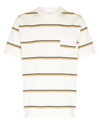weißes horizontal gestreiftes T-Shirt mit einem Rundhalsausschnitt von Wood Wood
