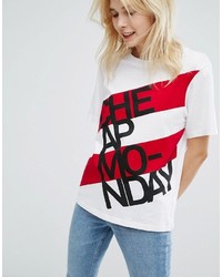 weißes horizontal gestreiftes T-shirt von Cheap Monday