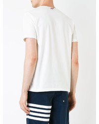 weißes horizontal gestreiftes T-shirt von Thom Browne