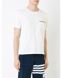 weißes horizontal gestreiftes T-shirt von Thom Browne