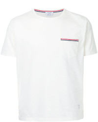 weißes horizontal gestreiftes T-shirt von Thom Browne