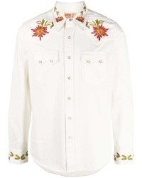 weißes Jeanshemd mit Blumenmuster