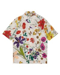 weißes Kurzarmhemd mit Blumenmuster von Gucci
