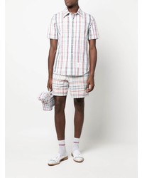 weißes Kurzarmhemd mit Vichy-Muster von Thom Browne